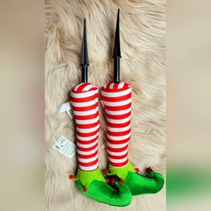 HTF Christmas Elf Legs Yard Stakes Lawn